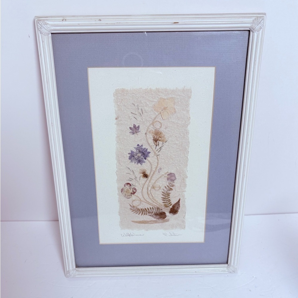 Vintage Framed and Signed Dried Floral Art